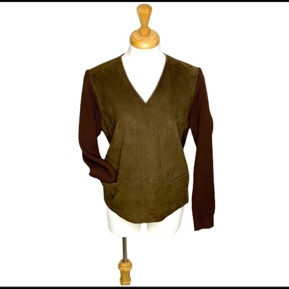 Vintage Suede Burberrys’ Brown V-Neck - Picture 2 of 8